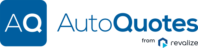AutoQuotes logo with large AQ in a blue square, AutoQuotes in blue text, and from Realize with a small house-like icon underneath.