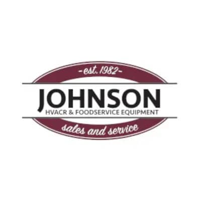 Logo for Johnson HVACR & Foodservice Equipment, established in 1982, featuring the text sales and service in a maroon oval design.
